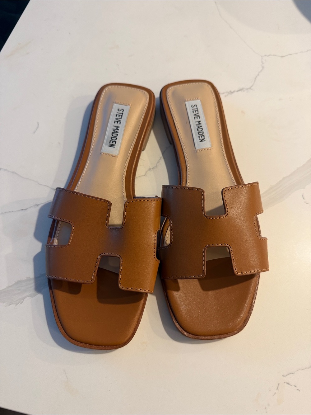 Steve Madden Cognac Cutout Slide Sandals - Women's